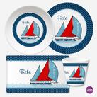 Kindergeschirr Set mit Namen personalisiert, Segelschiff