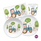 Kindergeschirr Set mit Namen personalisiert, Bauernhof Traktor - 4 teilig 