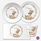 Kindergeschirrset 4 teilig aus Melamin, Reh Kranz