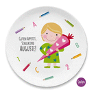 Kinderteller Einschulung Schulkind - Personalisierter Teller für Mädchen zum Schulanfang