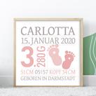 Namensbild Wandbild mit Geburtsdaten Babyfüße 