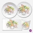 Kindergeschirr Set mit Namen personalisiert, Dschungel Tiere