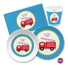 Kindergeschirr Set mit Namen personalisiert, Feuerwehr - 4 teilig 