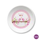 Melaminteller tief/Schale "Vögel", Dots rosa
