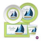 Kindergeschirr Set mit Namen personalisiert, Segelschiff