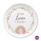 Geburtsteller mit Namen und Geburtsdatum, Regenbogen
