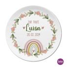 Geburtsteller mit Namen und Geburtsdatum, Regenbogen