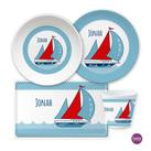 Kindergeschirr Set mit Namen personalisiert, Segelschiff