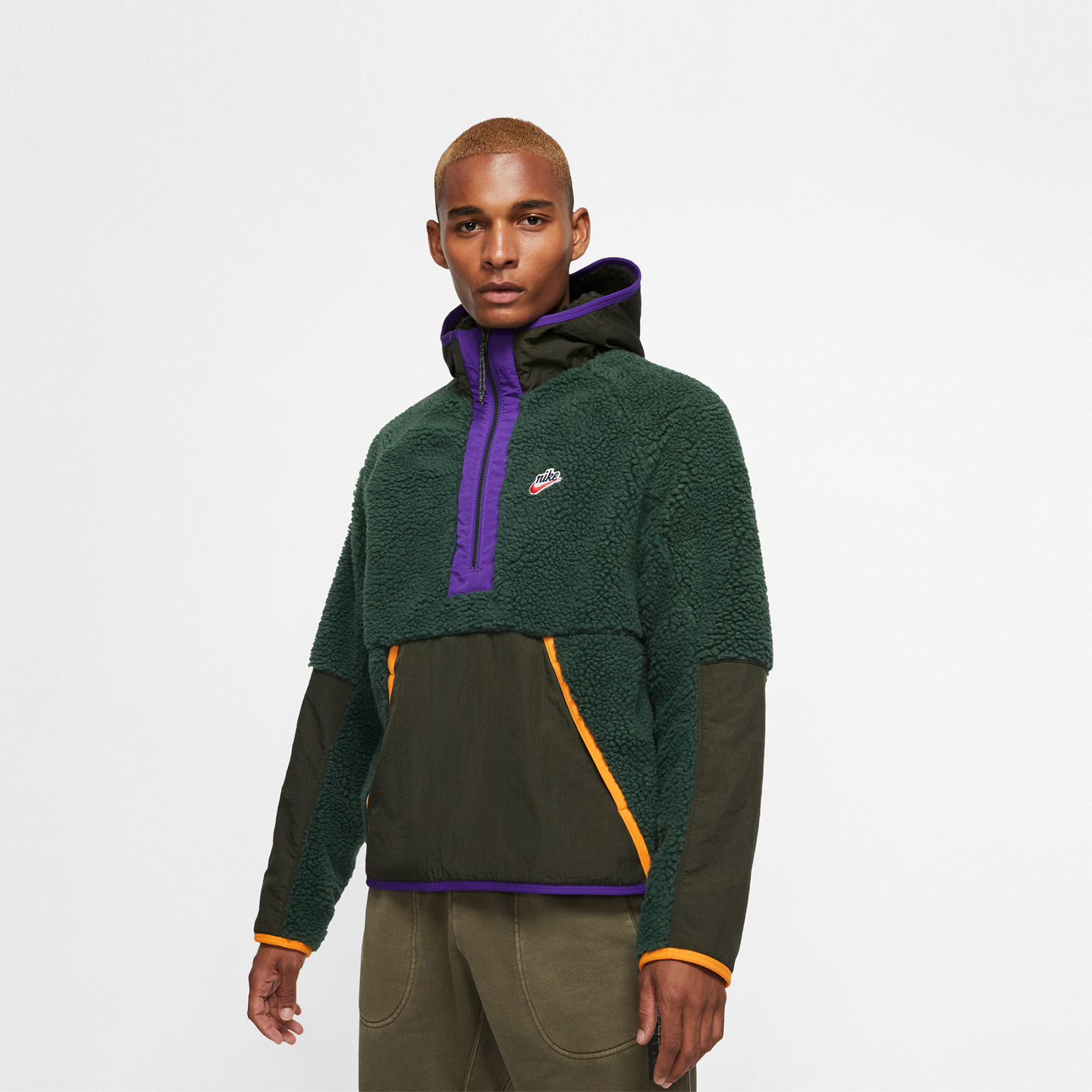 Nike NSW Sherpa Half-Zip Hoodie Galactic Jade / Sequoia / Kumquat BV3766-337-XL