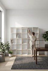 Großes Bücherregal Holz für Wohnzimmer, Büro und Schlafzimmer - Regal MESH skandinavisches Design
