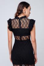 Midikleid mit hohem Kragen und transparenten Einsätzen