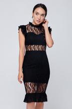 Midikleid mit hohem Kragen und transparenten Einsätzen
