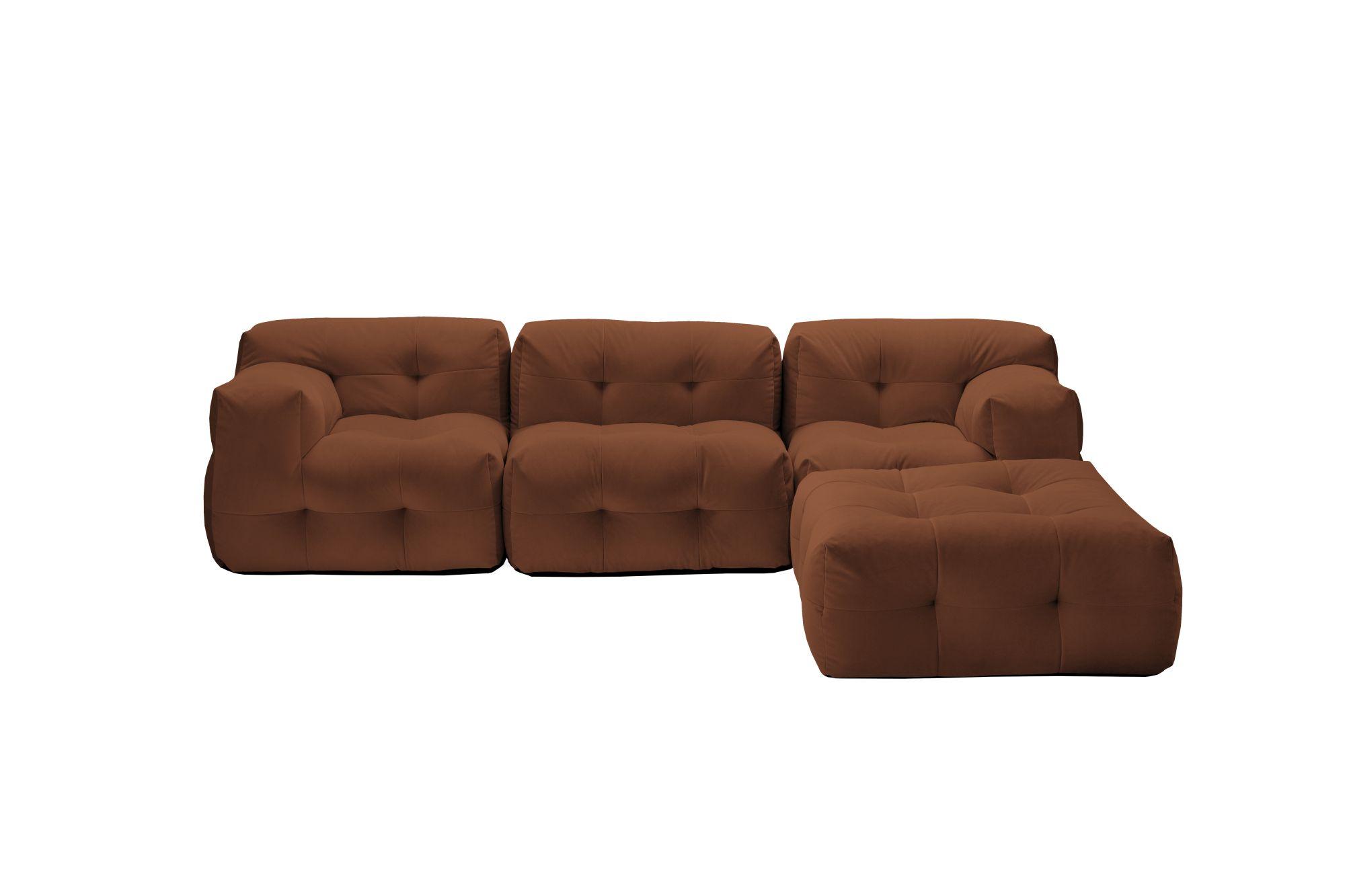 Gepolsterter Pouf NOT-A-SOFA in braun mit modularem Aufbau für Modul- Designersofa NOT-A-SOFA im skandinavischen Stil für Sitzecke, Wohnzimmer und Büro-Lounge