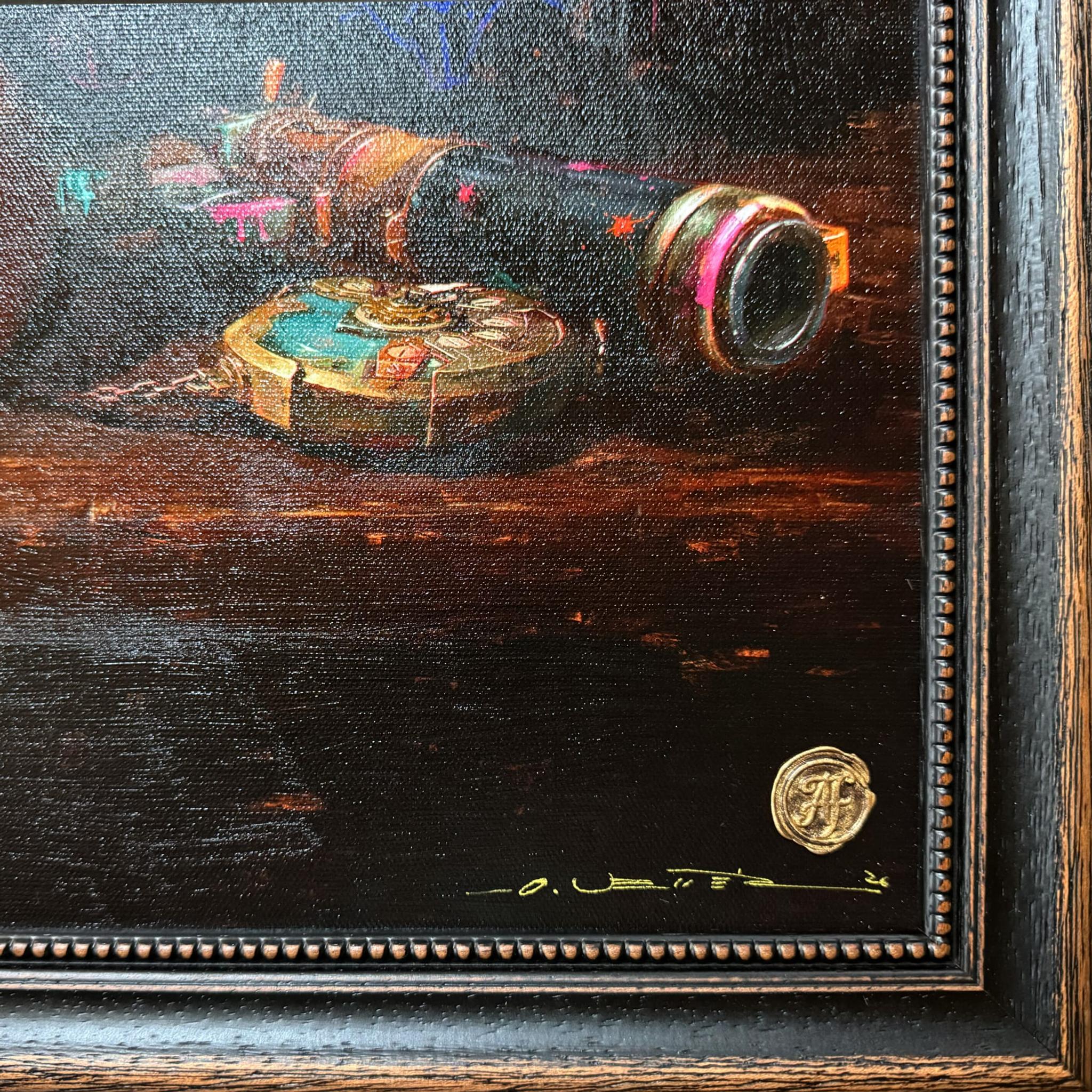 Stillleben Serie: Arcane / "Neo" Gold Edition gerahmtes Leinwandbild