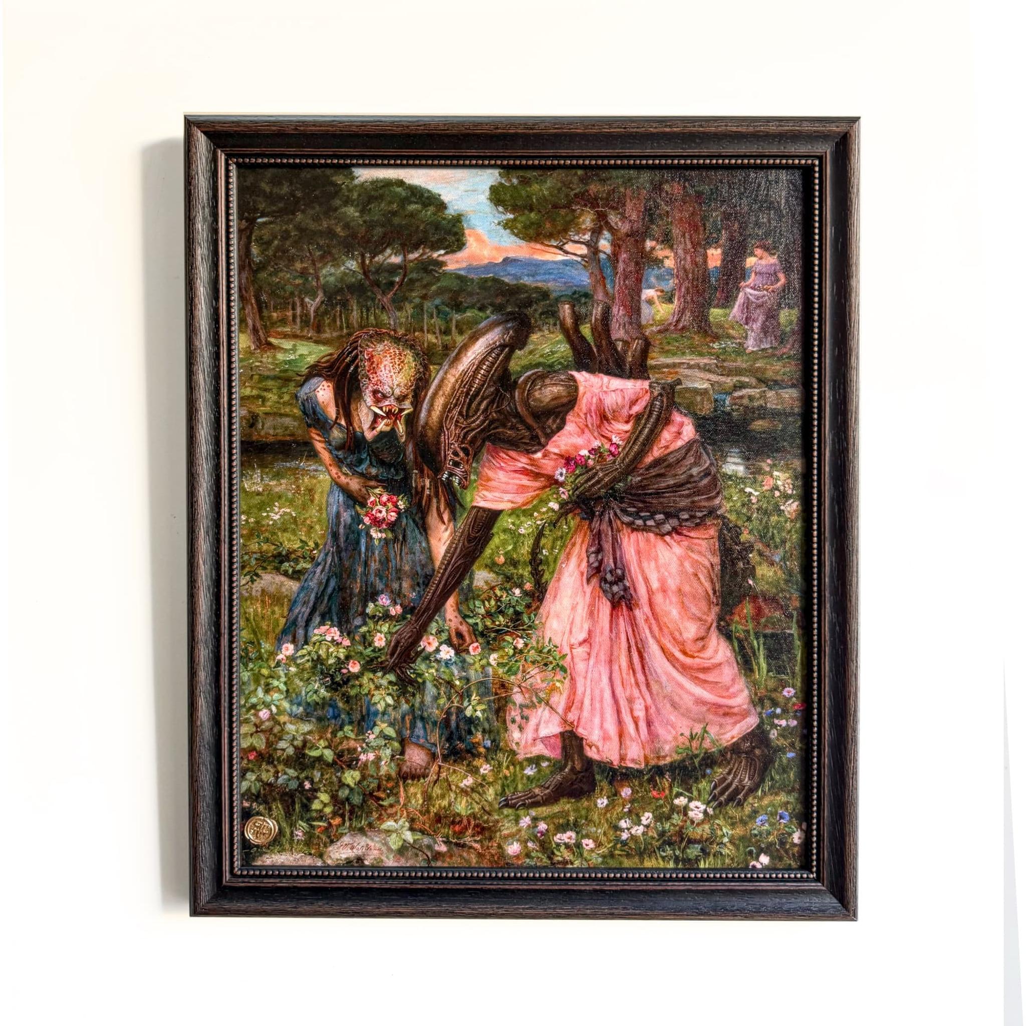 Xeno & Predi picking Flowers / "Neo" Gold Edition gerahmtes Leinwandbild