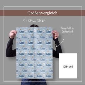 Kinder-Geschenkpapier: Baby-Wal (zur Geburt) | Set: 4 Bögen Geschenkpapier + 4 Geschenkanhänger | Artikelnummer: 4260615910842