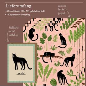 Geschenkpapier: Panther - tropisch | Set: 4 Bögen Geschenkpapier + 1 Grußkarte mit Umschlag | Artikelnummer: 4260615912525