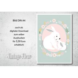 Kinderzimmer Poster A4 / A3, Hase mit Blumen  |  | Artikelnummer: 119140123