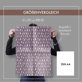 Geschenkpapier-Set: Pinguine / Weihnachten (lila, weiß) | 4 Bögen Geschenkpapier + 4 Geschenkanhänger | Artikelnummer: 4260615912136