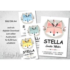 Kinderzimmer Wandbild A4 / A, Geburtsanzeige Fuchs  |  | Artikelnummer: 119965199