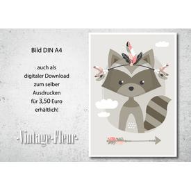 Kinderzimmer Poster A4 / A3, Tribal Waschbär  |  | Artikelnummer: 119139511