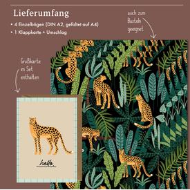 Geschenkpapier: Leopard tropisch | Set: 4 Bögen Geschenkpapier + 1 Grußkarte mit Umschlag | Artikelnummer: 4260615912532