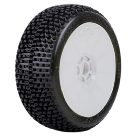 Jetko Dirt Slinger Soft verklebt auf Felge Revo weiß 1:8 (2) | 1:8 Buggy Reifen  | Artikelnummer:  JK1005SRW