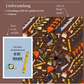 Geschenkpapier: Werkzeuge für Handwerker / Männer | Set: 4 Bögen Geschenkpapier + 1 Postkarte | Artikelnummer: 4260615912679