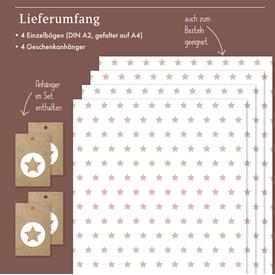 Geschenkpapier: Sterne (altrosa-weiß) | Set: 4 Bögen Geschenkpapier + 4 Geschenkanhänger | Artikelnummer: 4260615912792