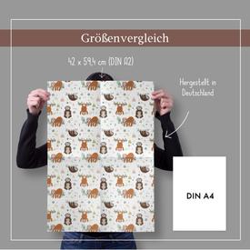 Kinder-Geschenkpapier: Faultier | Set: 4 Bögen Geschenkpapier + 4 Geschenkanhänger | Artikelnummer: 4260615910750