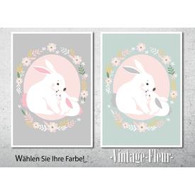Kinderzimmer Poster A4 / A3, Hase mit Blumen  |  | Artikelnummer: 119140123