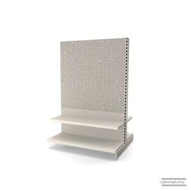 Ihr Gondelregal mit Lochrückwand | H 180 cm | B 125 cm | T 2x 47 cm | 2 FB T 37 cm  | RAL 9001 | Artikelnummer: AFGR-125-180-47-2-37-LRW-J