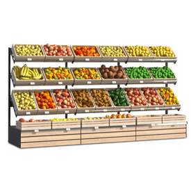 Obst-/Gemüseregal, Typ 1 | H 162 cm | B 380 cm | T 90 cm | Artikelnummer: OG-BG-WR-TYP1