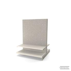 Ihr Gondelregal mit Lochrückwand | H 160 cm | B 125 cm | T 2x 57 cm | 2 FB T 47 cm  | RAL 9001 | Artikelnummer: AFGR-125-160-57-2-47-LRW-J