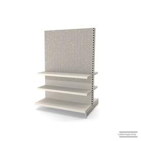 Ihr Gondelregal mit Lochrückwand | H 180 cm | B 125 cm | T 2x 47 cm | 4 FB T 37 cm  | RAL 9001 | Artikelnummer: AFGR-125-180-47-4-37-LRW-J