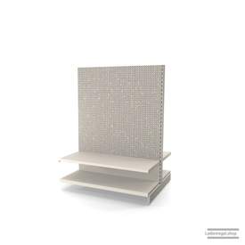 Ihr Gondelregal mit Lochrückwand | H 160 cm | B 125 cm | T 2x 47 cm | 2 FB T 47 cm  | RAL 9001 | Artikelnummer: AFGR-125-160-47-2-47-LRW-J