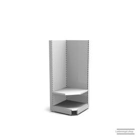 Ihre Verkaufsregal-Innenecke | H 180 cm | B 74 cm | T 57 cm | 1 FB T 37 cm | RAL 7035 | Artikelnummer: SR-74-180-57-1-37-IEK-L
