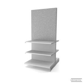 Ihr Gondelregal mit Lochrückwand | H 210 cm | B 100 cm | T 2x 57 cm | 4 FB T 47 cm  | RAL 7035 | Artikelnummer: AFGR-100-210-57-4-47-LRW-L
