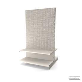 Ihr Gondelregal mit Lochrückwand | H 210 cm | B 125 cm | T 2x 57 cm | 2 FB T 47 cm  | RAL 9001 | Artikelnummer: AFGR-125-210-57-2-47-LRW-J