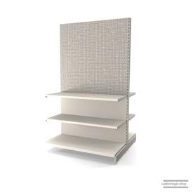 Ihr Gondelregal mit Lochrückwand | H 210 cm | B 125 cm | T 2x 57 cm | 4 FB T 47 cm  | RAL 9001 | Artikelnummer: AFGR-125-210-57-4-47-LRW-J