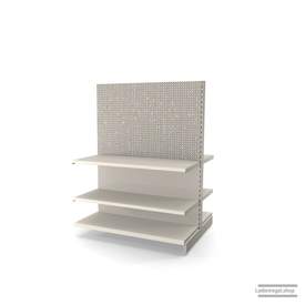 Ihr Gondelregal mit Lochrückwand | H 160 cm | B 125 cm | T 2x 47 cm | 4 FB T 47 cm  | RAL 9001 | Artikelnummer: AFGR-125-160-47-4-47-LRW-J