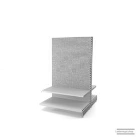 Ihr Gondelregal mit Lochrückwand | H 160 cm | B 100 cm | T 2x 57 cm | 2 FB T 47 cm  | RAL 7035 | Artikelnummer: AFGR-100-160-57-2-47-LRW-L