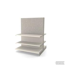 Ihr Gondelregal mit Lochrückwand | H 160 cm | B 125 cm | T 2x 57 cm | 4 FB T 47 cm  | RAL 9001 | Artikelnummer: AFGR-125-160-57-4-47-LRW-J