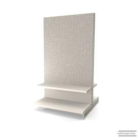 Ihr Gondelregal mit Lochrückwand | H 210 cm | B 125 cm | T 2x 57 cm | 2 FB T 37 cm  | RAL 9001 | Artikelnummer: AFGR-125-210-57-2-37-LRW-J