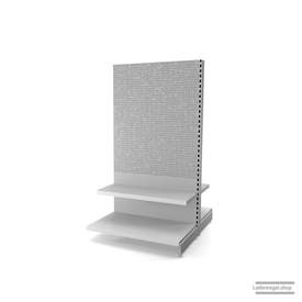 Ihr Gondelregal mit Lochrückwand | H 180 cm | B 100 cm | T 2x 57 cm | 2 FB T 37 cm  | RAL 7035 | Artikelnummer: AFGR-100-180-57-2-37-LRW-L