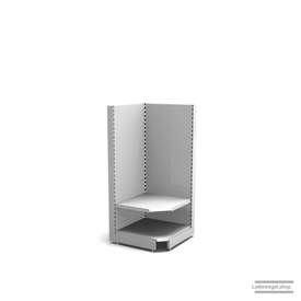 Ihre Verkaufsregal-Innenecke | H 160 cm | B 74 cm | T 57 cm | 1 FB T 47 cm | RAL 7035 | Artikelnummer: SR-74-160-57-1-47-IEK-L