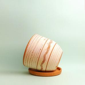 weiss gravierter Tontopf |  | Item number: ColoBoho-weiss-16