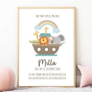 Personalisiertes Geburtsposter | Arche Noah  | Geburtsanzeige Namensbild Aquarellpapier | Artikelnummer: 5746-8888-7852