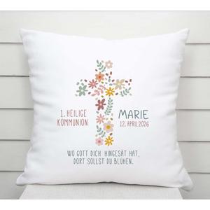 Kissen Blütenkreuz  | Weiches Kissen zur Kommunion mit Füllung  | Artikelnummer: 8085-0160-318678