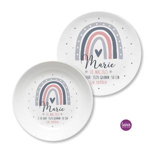 Personalisierter Geburtsteller – Taufgeschenk – Regenbogen | Kinderteller mit Geburtsdaten aus Melamin, BPA frei | Artikelnummer: 3645-0015-2101